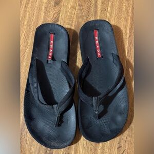 Men’s Prada Black Sandals with Red Accent Vintage size 8 well worn but original